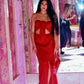 Handmade Red Long Sequin Skirt With Slit