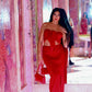 Handmade Red Long Sequin Skirt With Slit