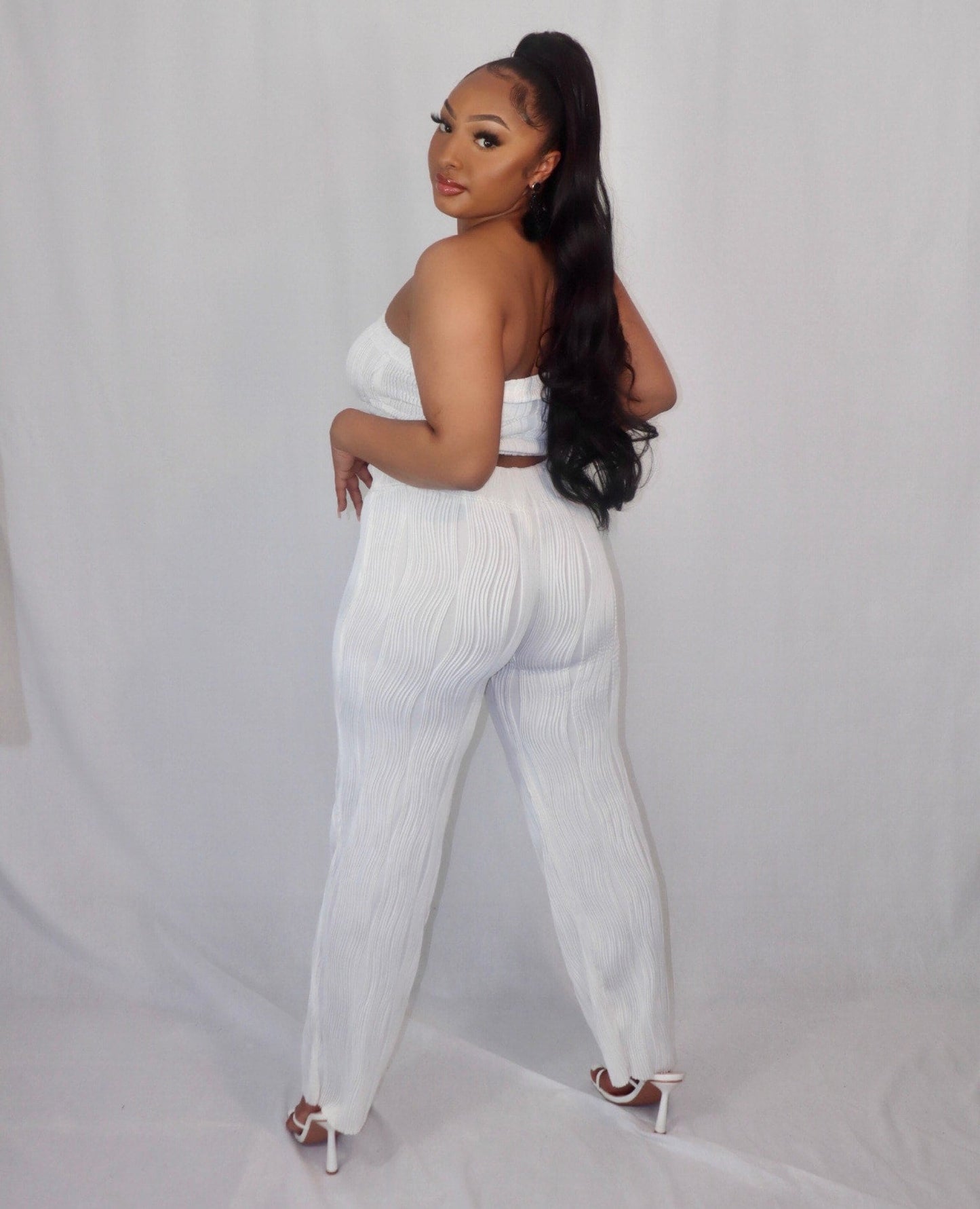 Knitted White Wide Trousers