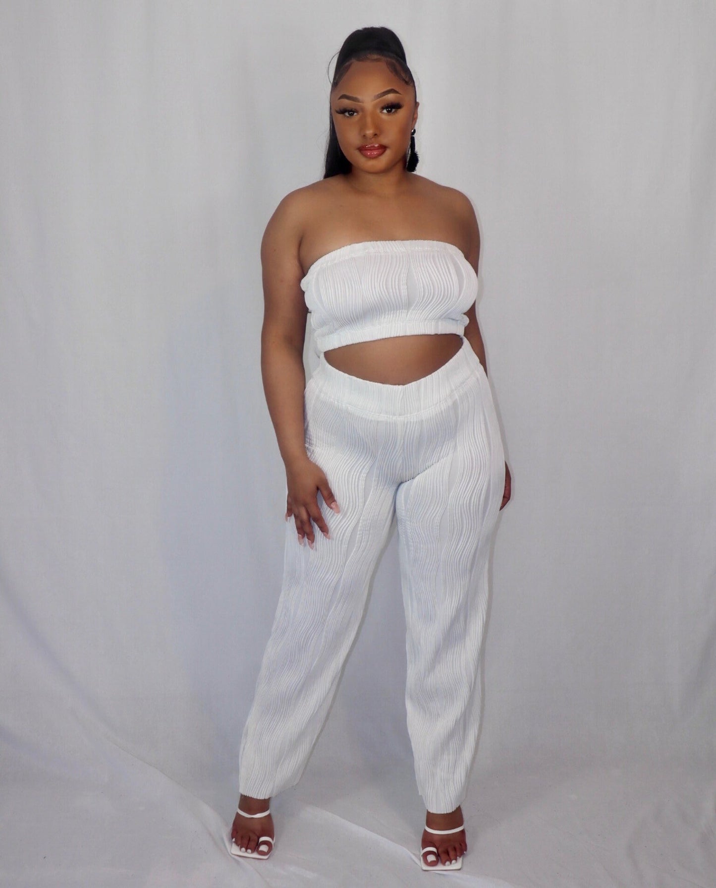 Knitted White Wide Trousers