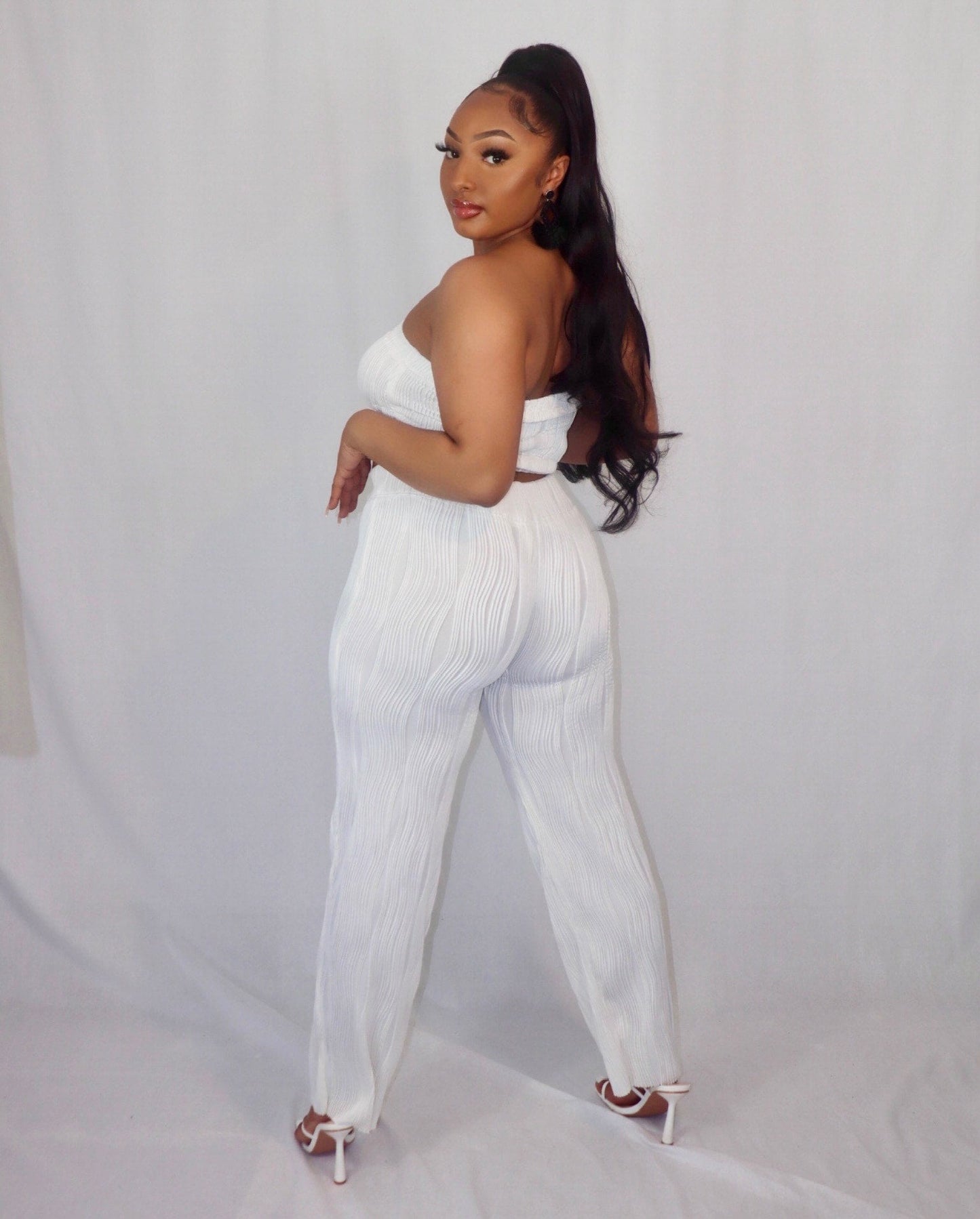 Knitted White Wide Trousers