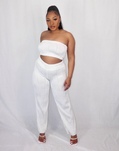 Knitted White Wide Trousers