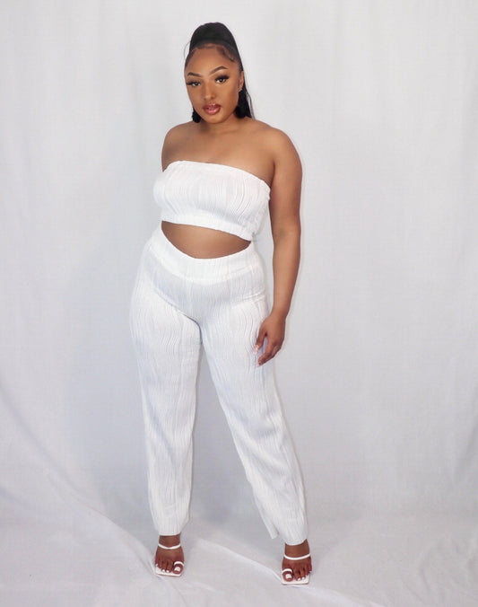 Knitted White Wide Trousers