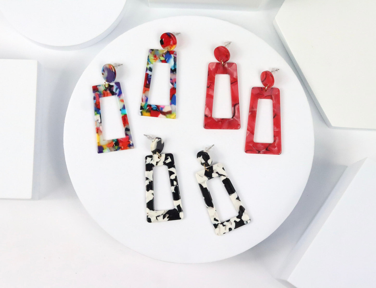Rainbow Geometric Dangle Earrings