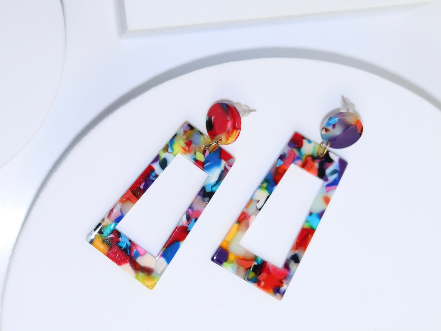 Rainbow Geometric Dangle Earrings