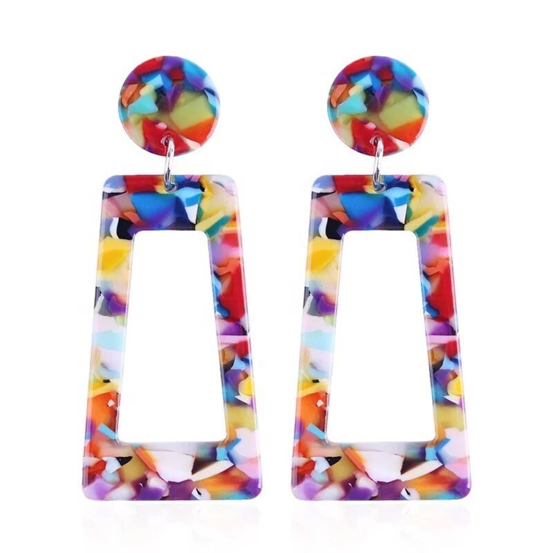 Rainbow Geometric Dangle Earrings