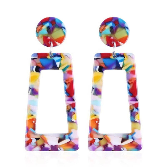 Rainbow Geometric Dangle Earrings
