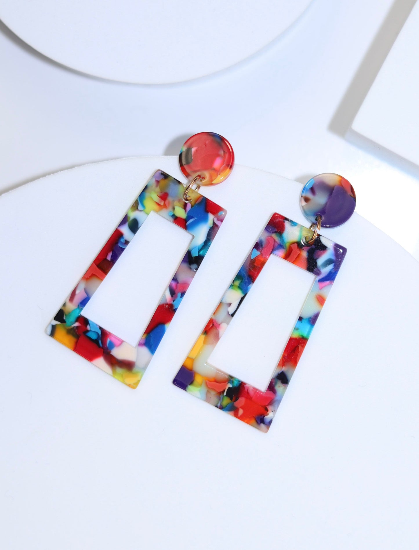 Rainbow Geometric Dangle Earrings