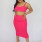Pink Ribbed Knitted Maxi Skirt
