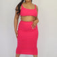 Pink Ribbed Knitted Square Neck Crop Top