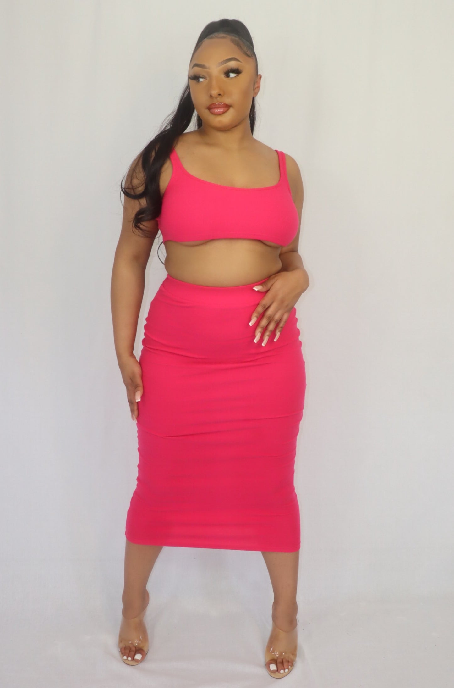 Pink Ribbed Knitted Square Neck Crop Top