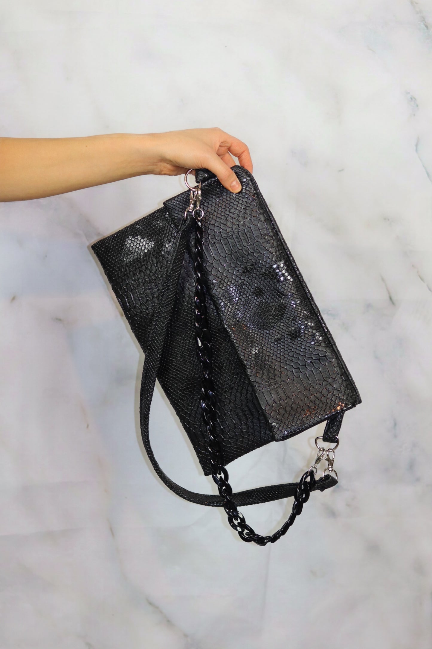 Black Snake Print Clutch Bag