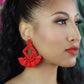 Red Handmade Woven Tassel Earrings