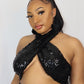 Sequin Twist Front Halterneck Crop Top