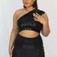 Sequin Twist Front Halterneck Crop Top