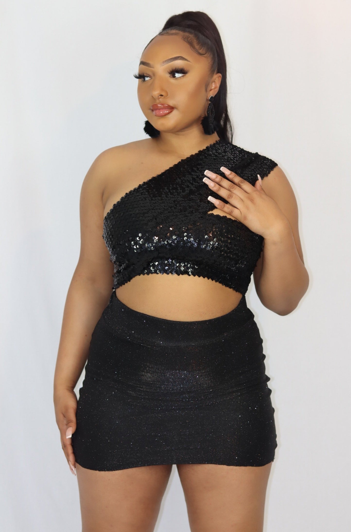 Sequin Twist Front Halterneck Crop Top