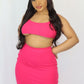 Pink Ribbed Knitted Square Neck Crop Top