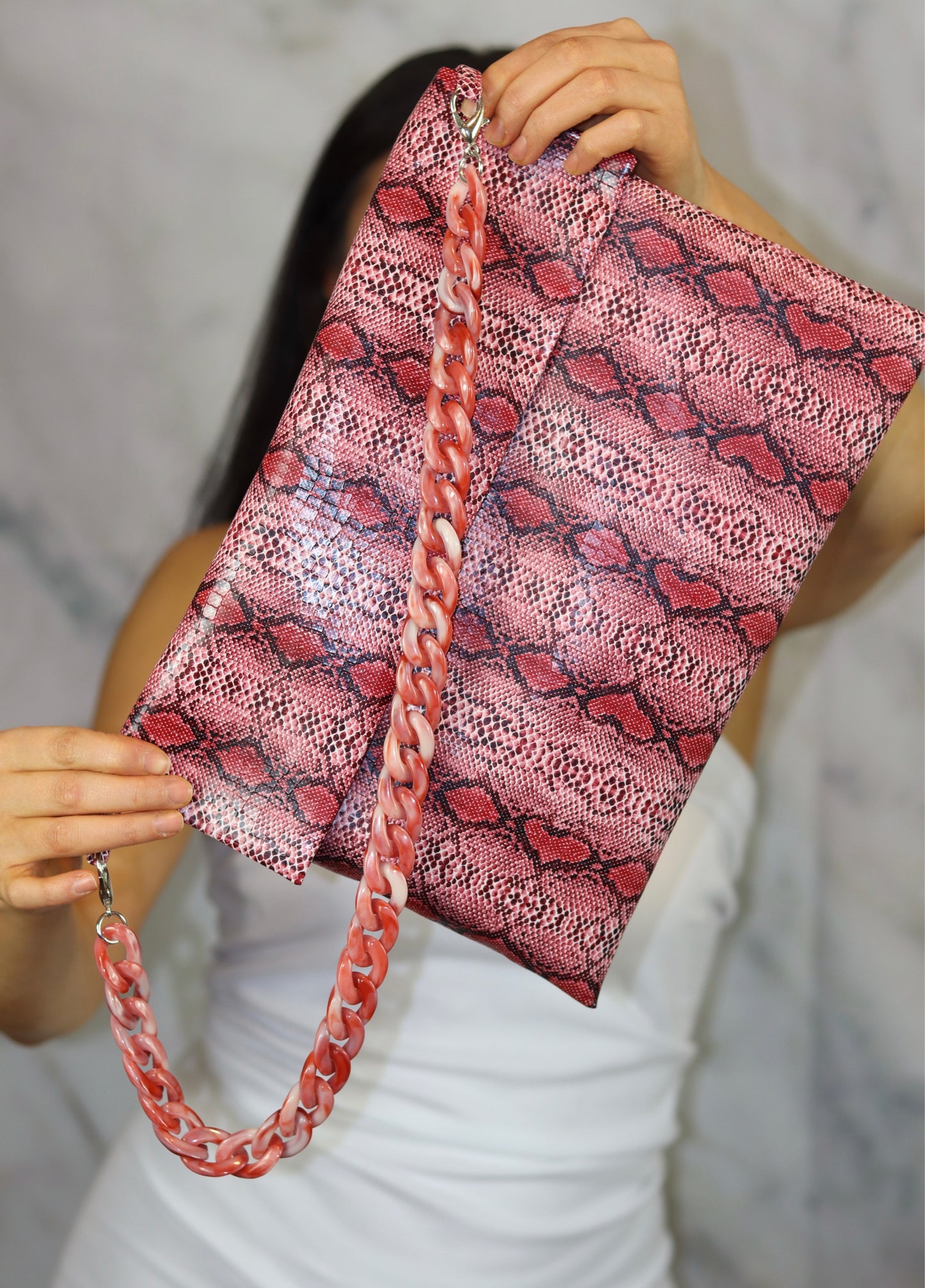 Red Snake Print Clutch Bag