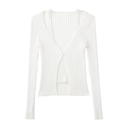 White Rib Knitted Cardigan