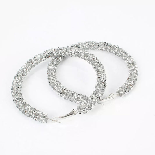 Silver Rhinestone Hoop Earrings