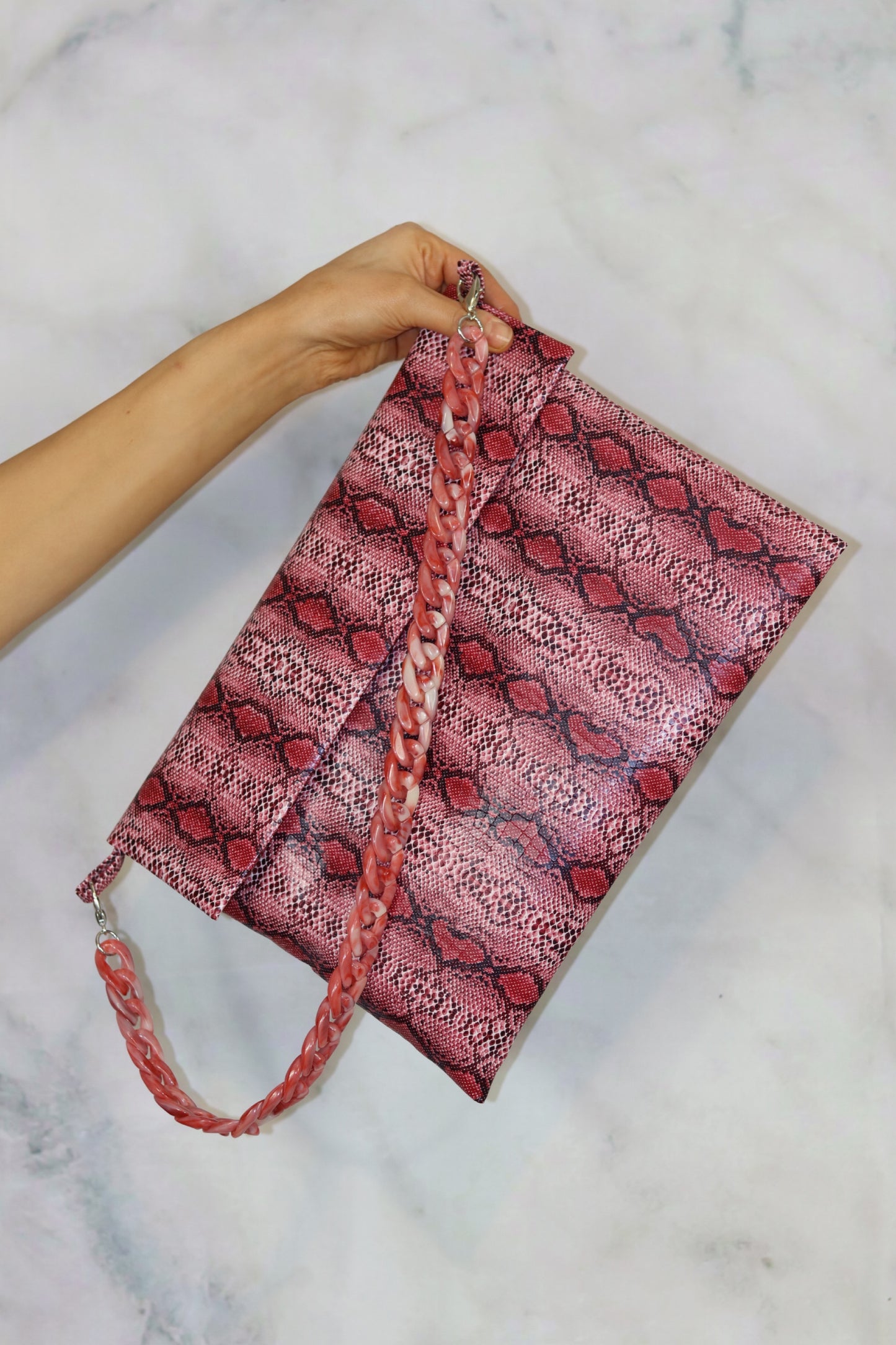 Red Snake Print Clutch Bag